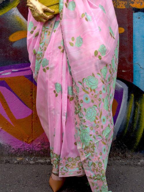 Lavender Pink Designer Silk Blended Saree