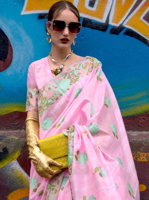 Lavender Pink Designer Silk Blended Saree