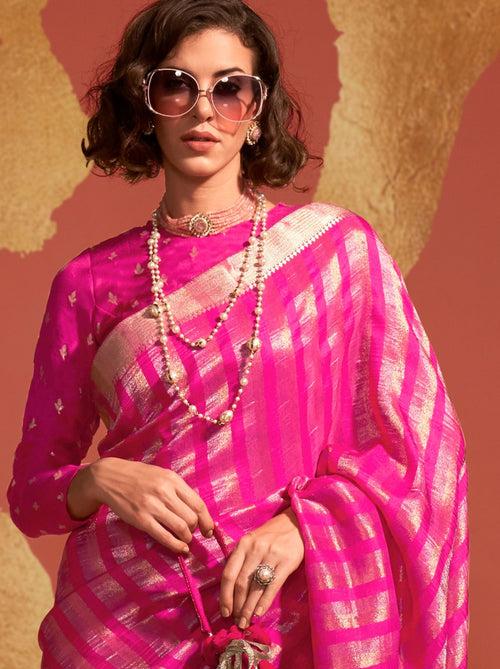 Magenta Pink Handwoven Silk Saree