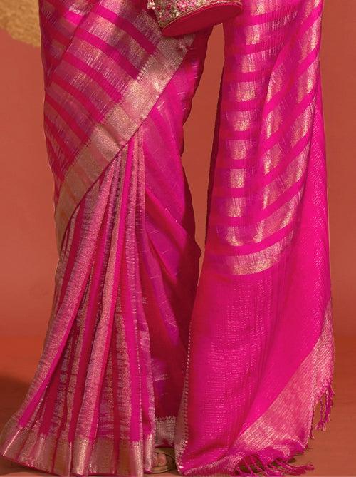 Magenta Pink Handwoven Silk Saree