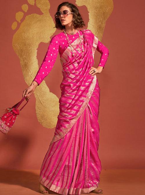 Magenta Pink Handwoven Silk Saree