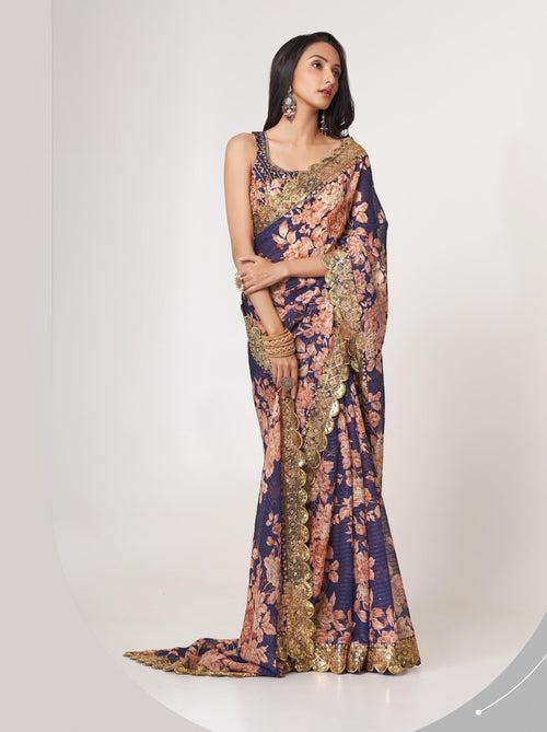 Purple Organza Digital Silk Sequin Saree