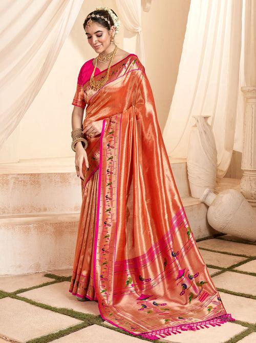 Imperial Red Paithani Silk Blended Saree