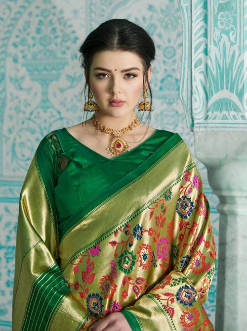 Exquisite Paithani Silk Saree In Golden