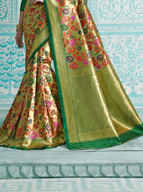 Exquisite Paithani Silk Saree In Golden