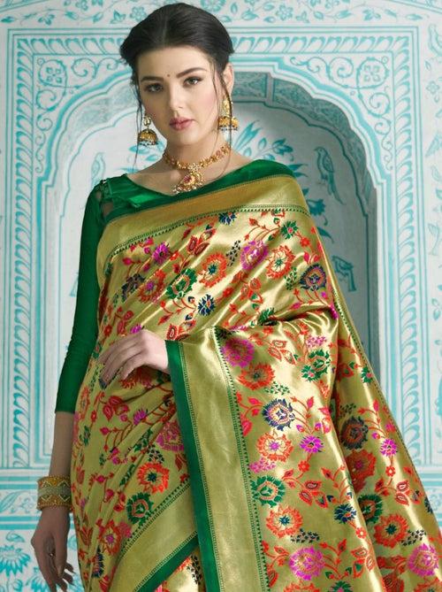 Exquisite Paithani Silk Saree In Golden