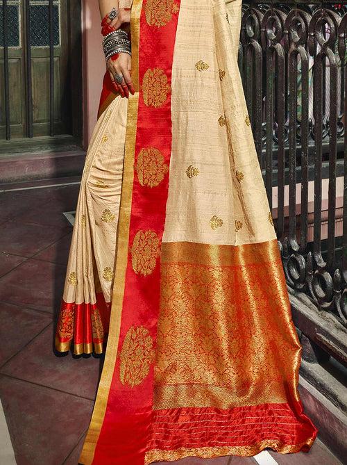 Captivating Cream South Silk Designer Festive Saree