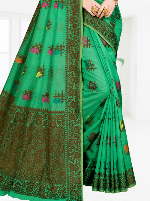 Glamorous Cotton Blend Saree In Green