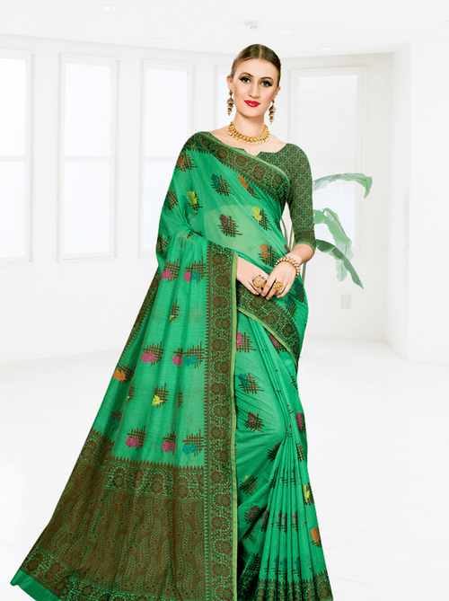 Glamorous Cotton Blend Saree In Green