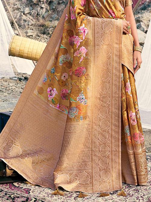 Phenomenal Mustard Coloured Digital Silk Saree