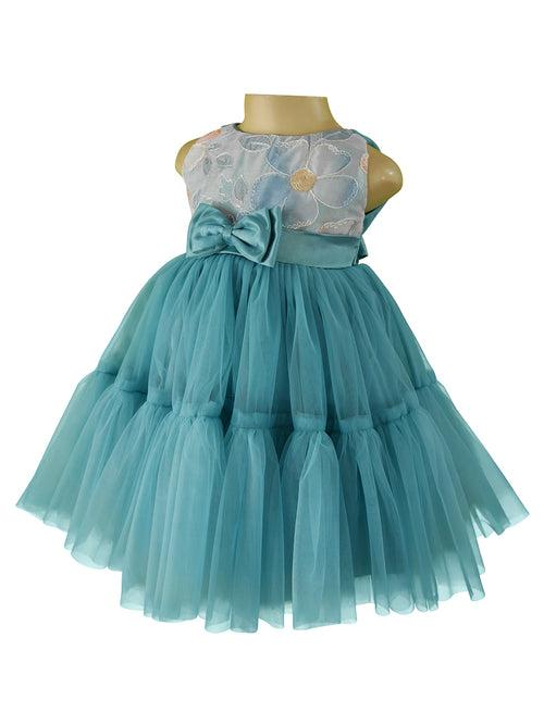 Faye Aegean Teal Embroidered Tiered Dress