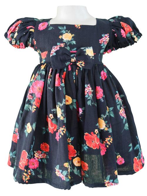 Faye Black Floral Puff Sleeve Dress