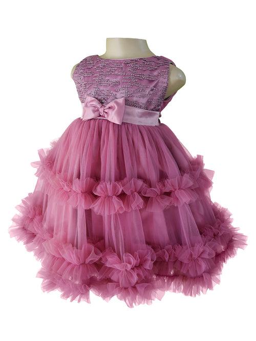 Faye Mauve Embroidered Tiered Dress