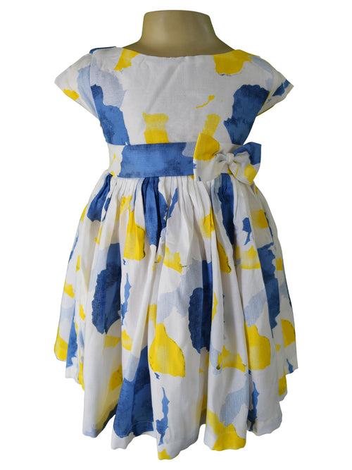 Faye Yellow & Blue Capsleeve Dress