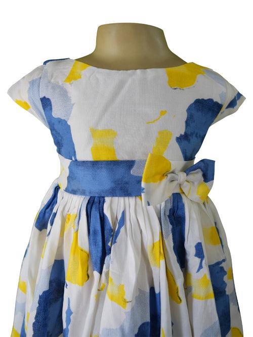 Faye Yellow & Blue Capsleeve Dress