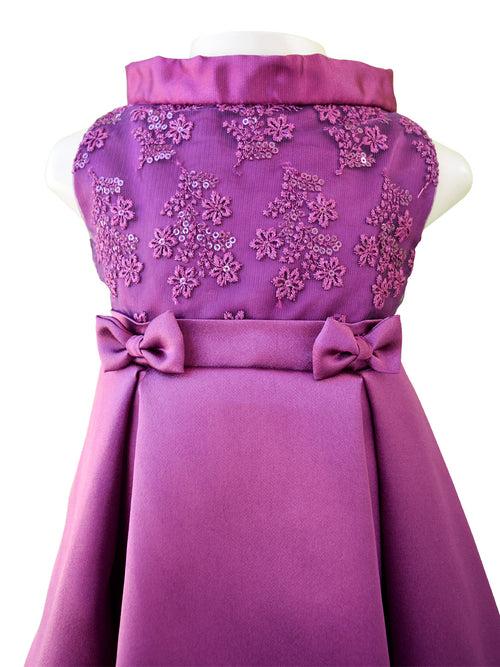 Faye Wine Embroidered Pleated Dress