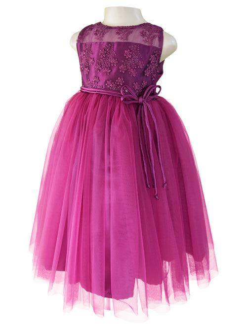 Faye Wine Embroidered Tie Gown
