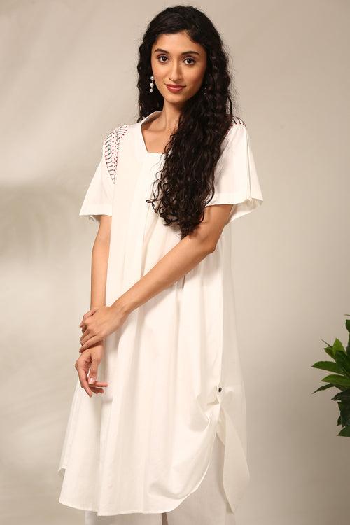 White Cotton Embroidered Dress  - AS0686