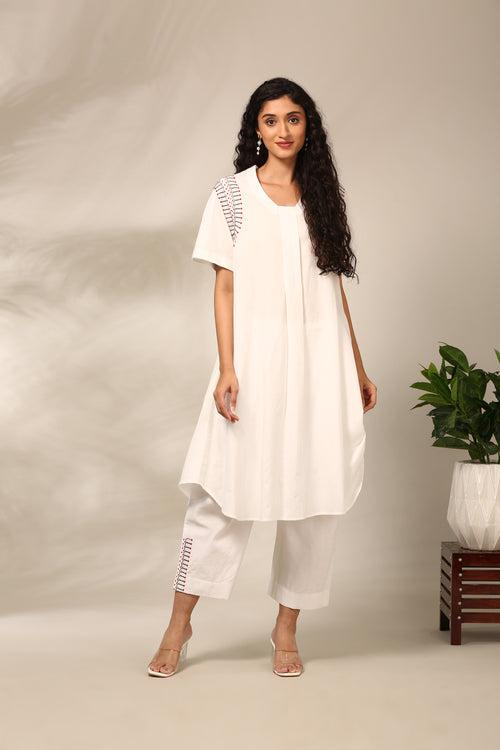 White Cotton Embroidered Dress  - AS0686