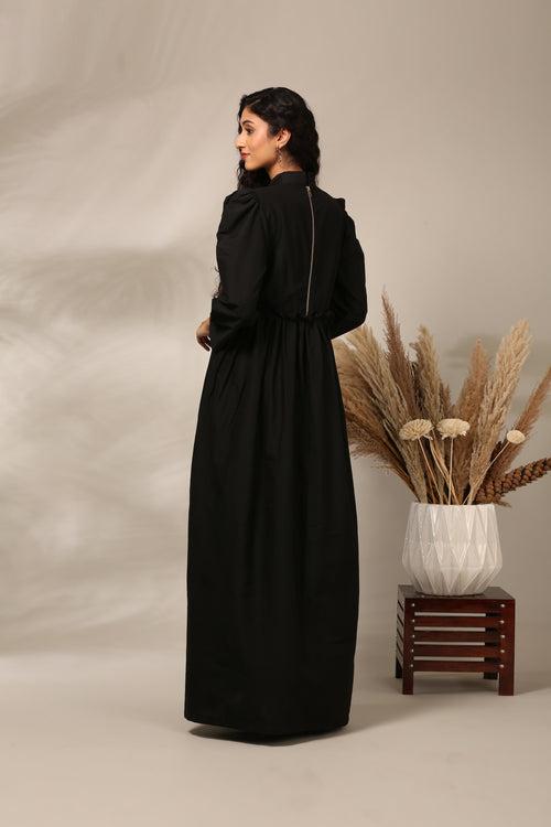 Black Cotton Silk Gown Dress  - AS0716