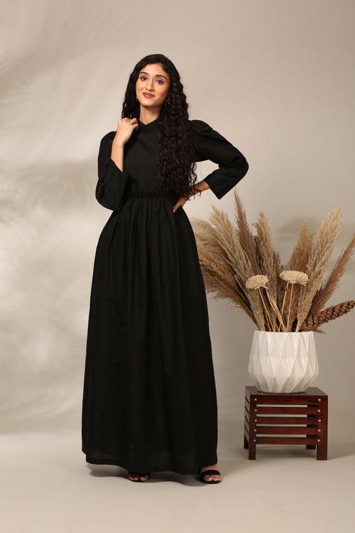 Black Cotton Silk Gown Dress  - AS0716