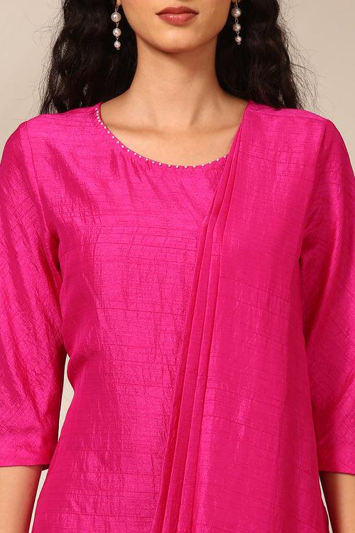 Fusia Pink Long Slub Silk Dress  - AS0719