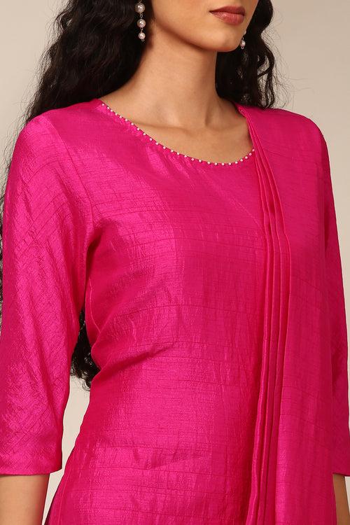 Fusia Pink Long Slub Silk Dress  - AS0719