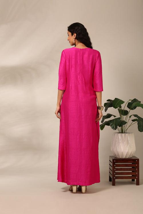 Fusia Pink Long Slub Silk Dress  - AS0719