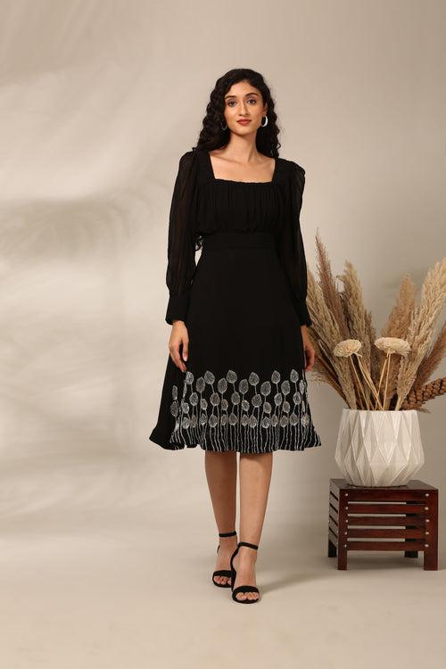 Black Silk Georgette Dress  - AS0723