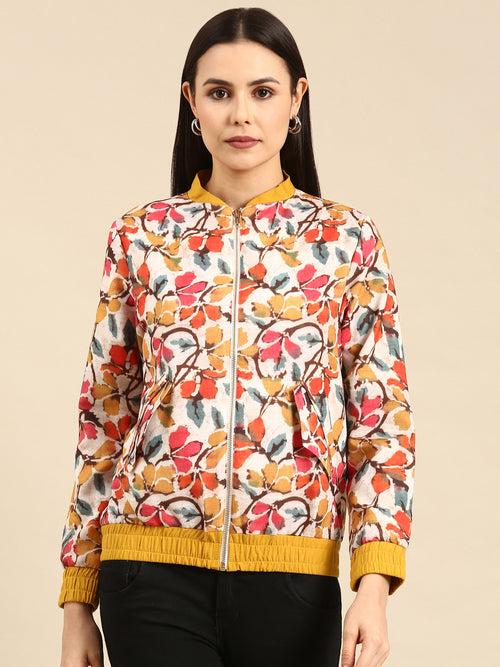 Floral Printed Linen Bomber Jacket - ASBJ003