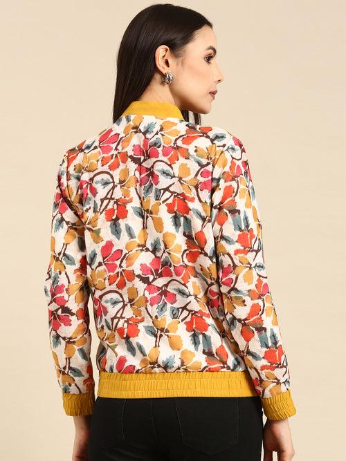 Floral Printed Linen Bomber Jacket - ASBJ003