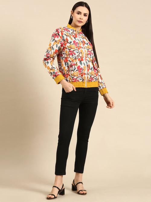 Floral Printed Linen Bomber Jacket - ASBJ003