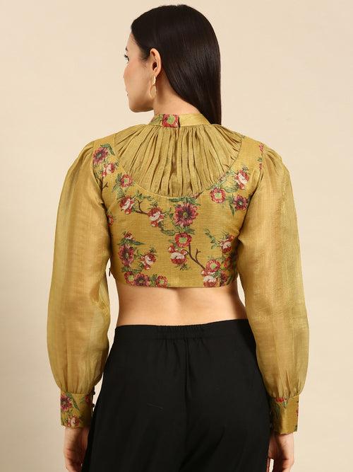 Yellow Printed Chanderi Blouse - ASBL095