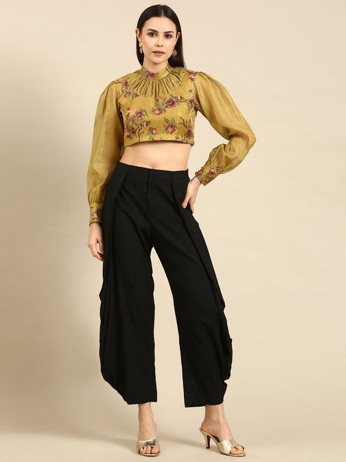 Yellow Printed Chanderi Blouse - ASBL095