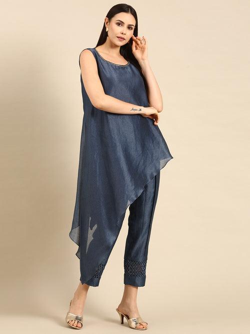 Blue Chanderi Kota Co-ord Set - ASCRSET017