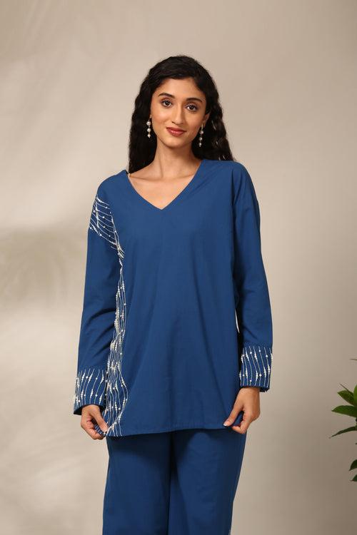 Blue Malai Cotton Cord Set   - ASCRSET053