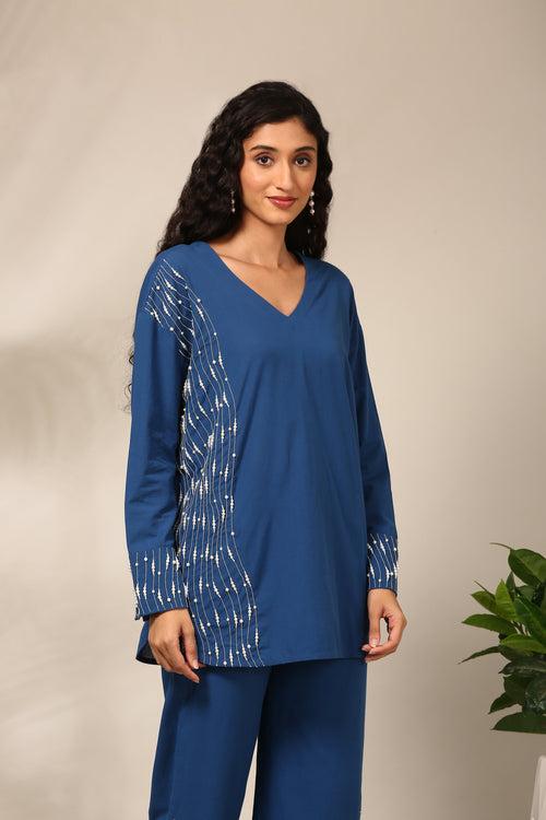 Blue Malai Cotton Cord Set   - ASCRSET053