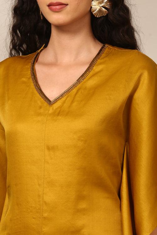 Mustard Yellow Raw Tissue Silk Jumspsuit - ASJS020