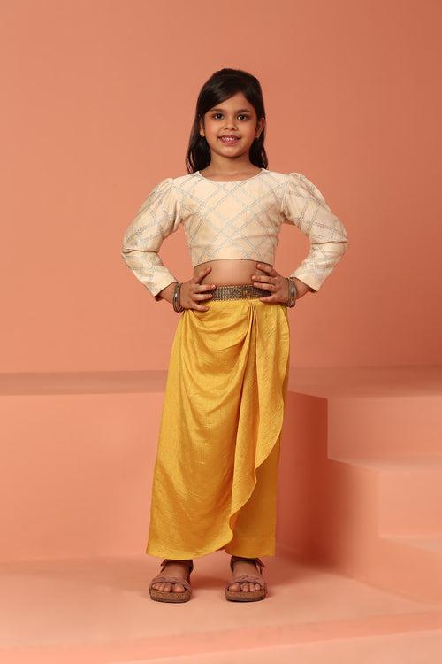 Yellow Dhoti Pant and Top Set - ASKW003