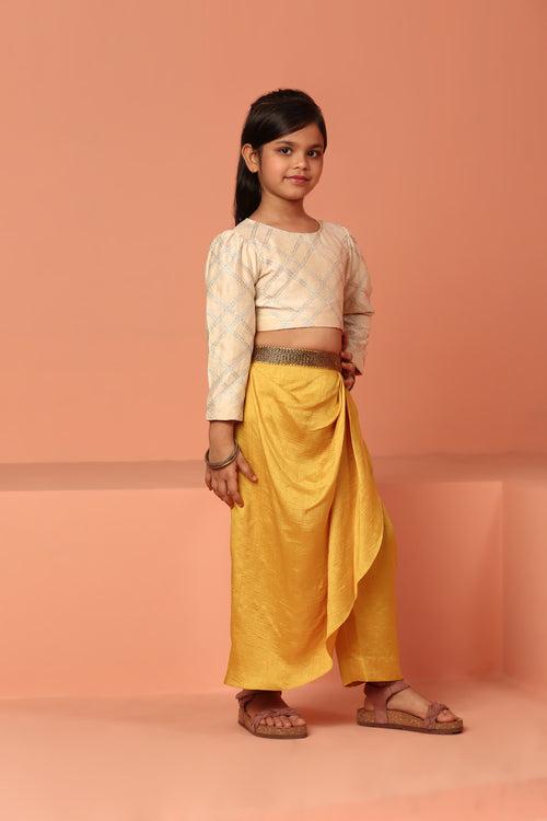 Yellow Dhoti Pant and Top Set - ASKW003