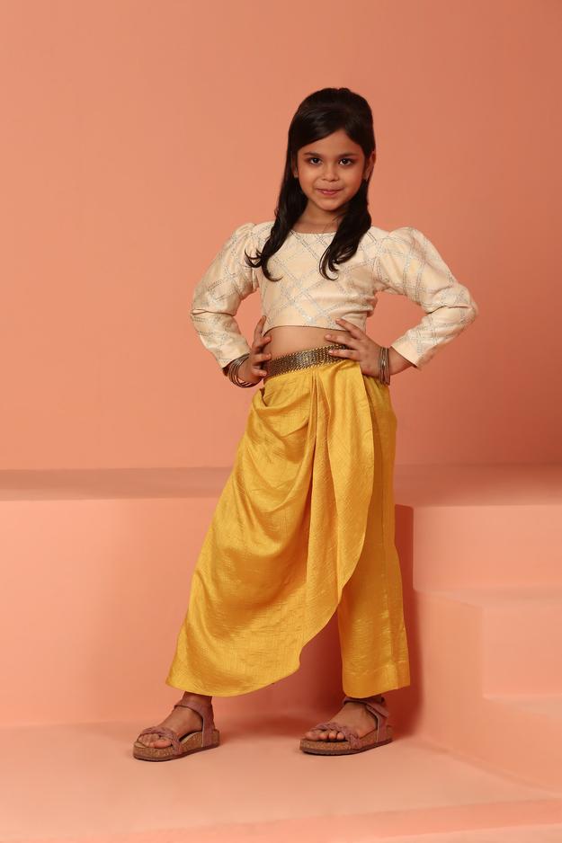 Yellow Dhoti Pant and Top Set - ASKW003