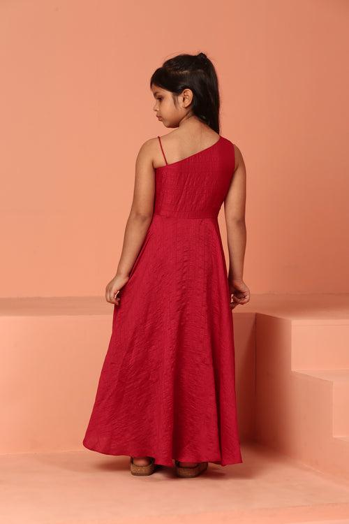 Red Bemberg Silk Party Dress - ASKW007