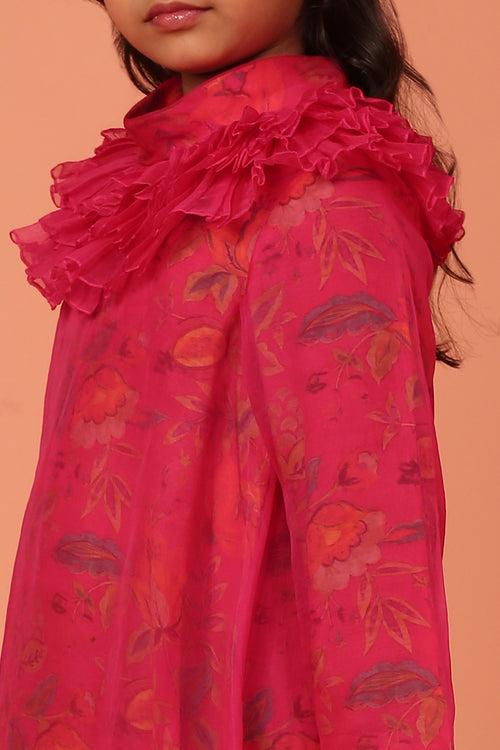 Chanderi Pink Printed Dress - ASKW014