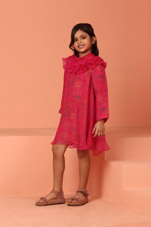 Chanderi Pink Printed Dress - ASKW014