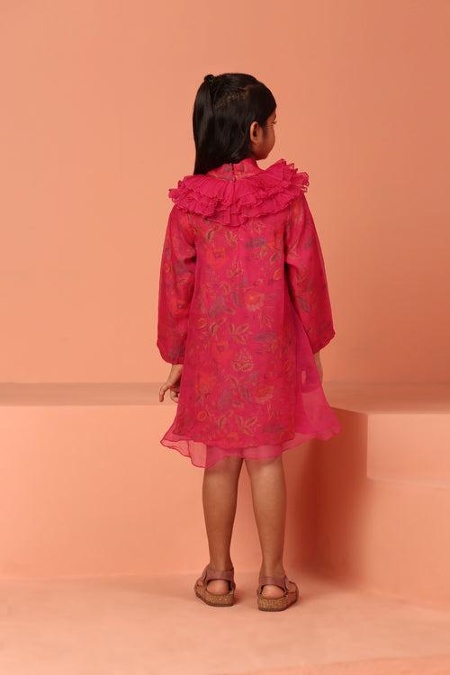 Chanderi Pink Printed Dress - ASKW014