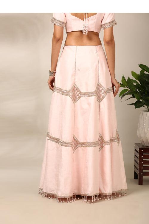 Light Pink Slub Silk Lehenga - ASL028