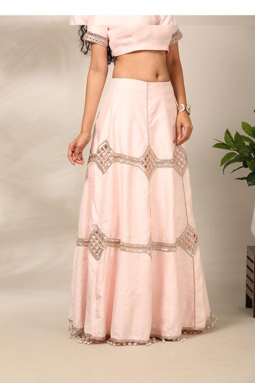 Light Pink Slub Silk Lehenga Set - ASLHSET006