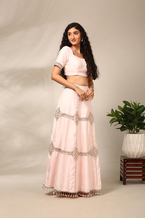 Light Pink Slub Silk Lehenga Set - ASLHSET006