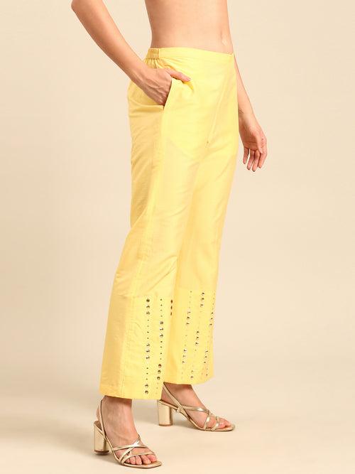 Yellow Cotton Silk Pants - ASPL052