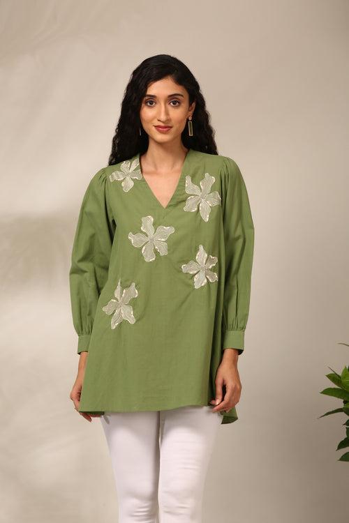 Green Malai Cotton Short Top - ASST0101